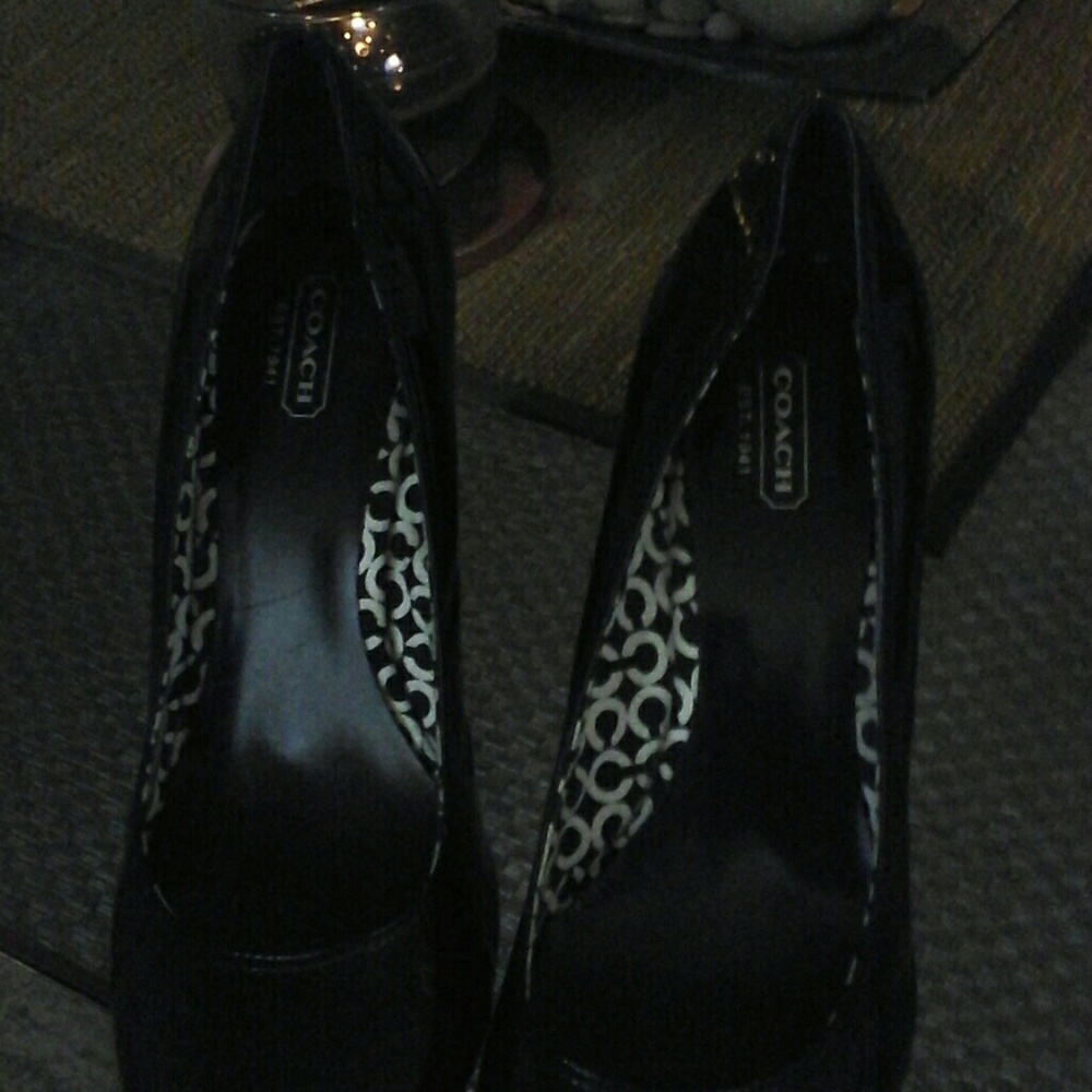 Coach patent leather wedges